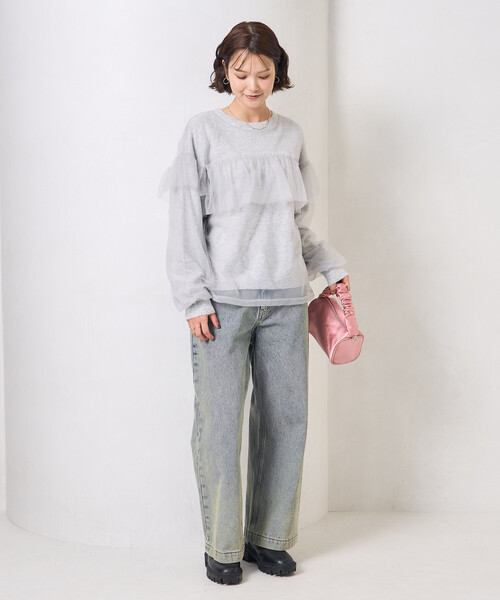 FREAK'S STORE(フリークスストア)の「チュール レイヤード ドッキング ニット/チュール重ねニット(ニット/セーター・レディース・ブラック/ライトグレー・フリ-)」の10枚目の写真