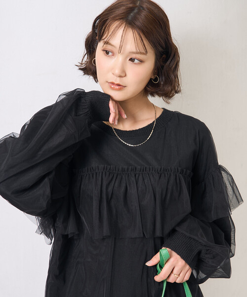 FREAK'S STORE(フリークスストア)の「チュール レイヤード ドッキング ニット/チュール重ねニット(ニット/セーター・レディース・ブラック/ライトグレー・フリ-)」の14枚目の写真