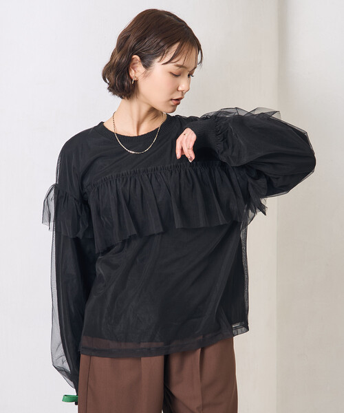FREAK'S STORE(フリークスストア)の「チュール レイヤード ドッキング ニット/チュール重ねニット(ニット/セーター・レディース・ブラック/ライトグレー・フリ-)」の15枚目の写真