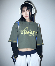 ダブルスリーブクロップTシャツカーキ