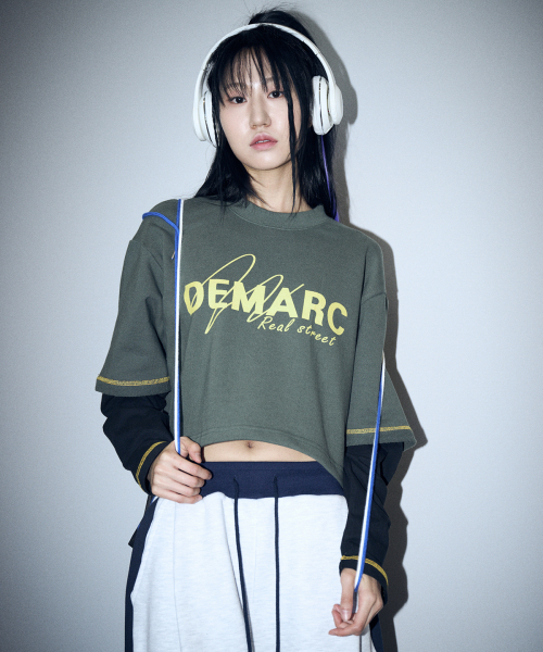 DEMARC（ドゥマーク）の「ダブルスリーブクロップTシャツカーキ（Tシャツ/カットソー・レディース・その他・MEDIUM/LARGE）」の3枚目の写真
