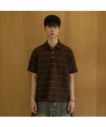 EULER（ユーラ）の「クルーメルティストライプピケポロシャツ（ブラウン）（ポロシャツ）」