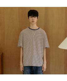 EULER（ユーラ）の「ウォッシュドクルーネックマルチストライプTシャツ(ブルー)（Tシャツ/カットソー）」