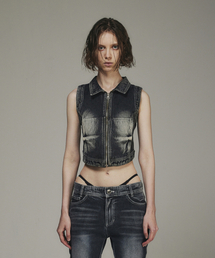 BLR（ビーエルアール）の「Summer Washing Biker Denim Zip-up Vest Blue（ベスト）」