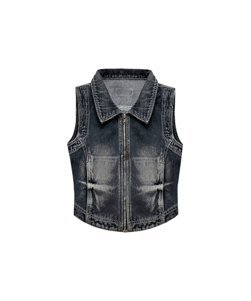 BLR（ビーエルアール）の「Summer Washing Biker Denim Zip-up Vest Blue（ベスト・レディース・ブルー・SMALL/MEDIUM）」の2枚目の写真