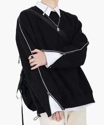 ACHA（アチャ）の「サイドラインジッパー&パイピングスウェット _ ブラック（スウェット）」