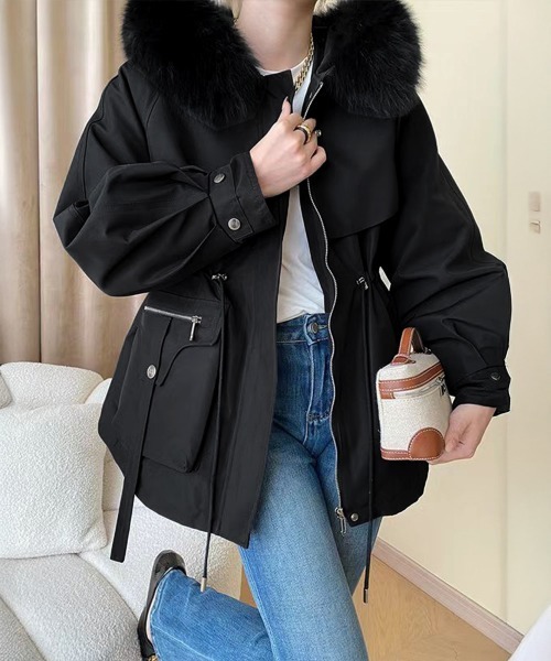 セール】ファーフード付きモッズコートレディース冬（ダウンジャケット