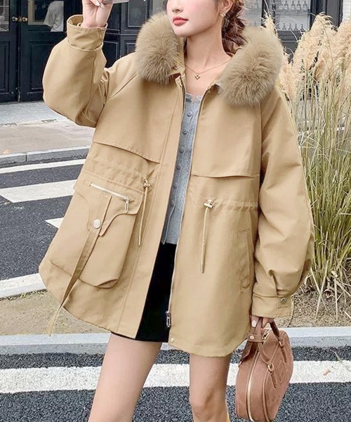 セール】ファーフード付きモッズコートレディース冬（ダウンジャケット