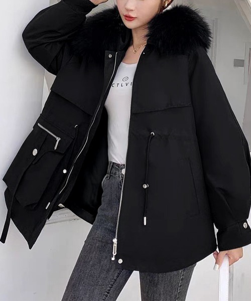 セール】ファーフード付きモッズコートレディース冬（ダウンジャケット