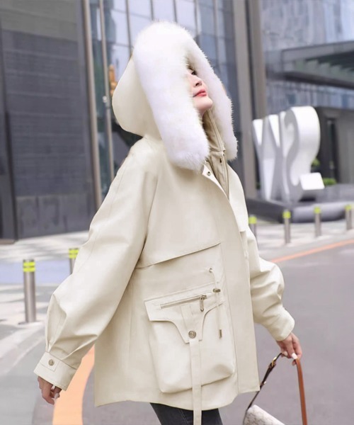 セール】ファーフード付きモッズコートレディース冬（ダウンジャケット