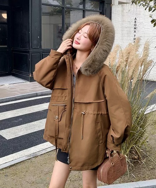 セール】ファーフード付きモッズコートレディース冬（ダウンジャケット