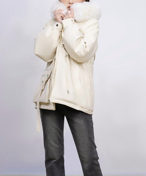 セール】ファーフード付きモッズコートレディース冬（ダウンジャケット