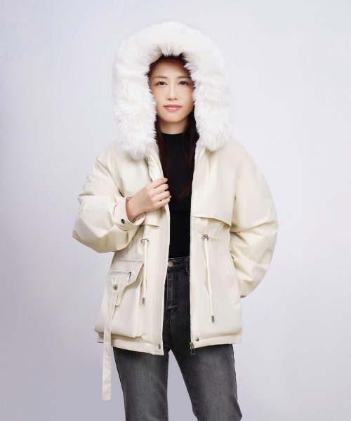 【なっきー】23区 白 ホワイト コート ジャケット XS アウター セール】ファーフード付きモッズコートレディース冬（ダウンジャケット
