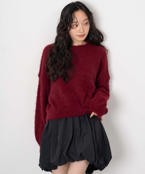 WEGO(ウィゴー)の「WEGO/【26年春夏新作】シャギーニットプルオーバー(ニット/セーター・レディース・ワイン/ネイビー/チャコール・FREE)」の3枚目の写真