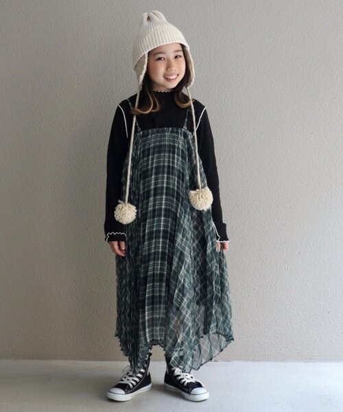 CIAOPANIC TYPY（チャオパニックティピー）の「【KIDS】《ジュニアサイズあり》2WAYプリーツチェックヘムスカート(OSORO)（スカート・キッズ・ブラック/グリーン・110/130/150）」の3枚目の写真