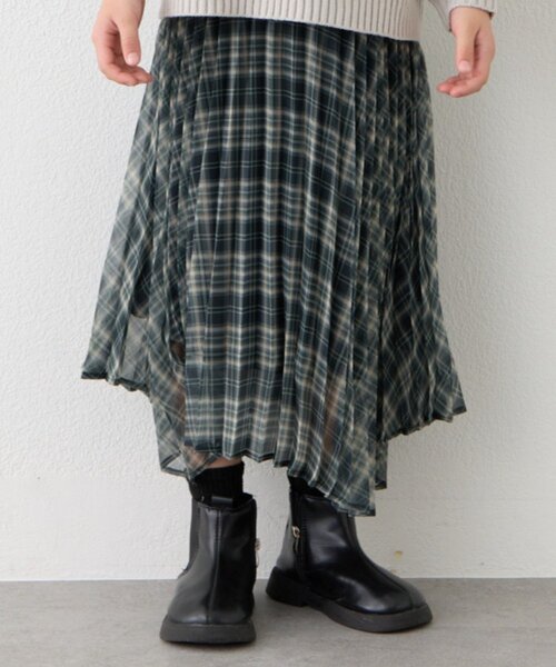 CIAOPANIC TYPY（チャオパニックティピー）の「【KIDS】《ジュニアサイズあり》2WAYプリーツチェックヘムスカート(OSORO)（スカート・キッズ・ブラック/グリーン・110/130/150）」の7枚目の写真