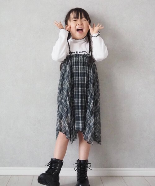 CIAOPANIC TYPY（チャオパニックティピー）の「【KIDS】《ジュニアサイズあり》2WAYプリーツチェックヘムスカート(OSORO)（スカート・キッズ・ブラック/グリーン・110/130/150）」の12枚目の写真
