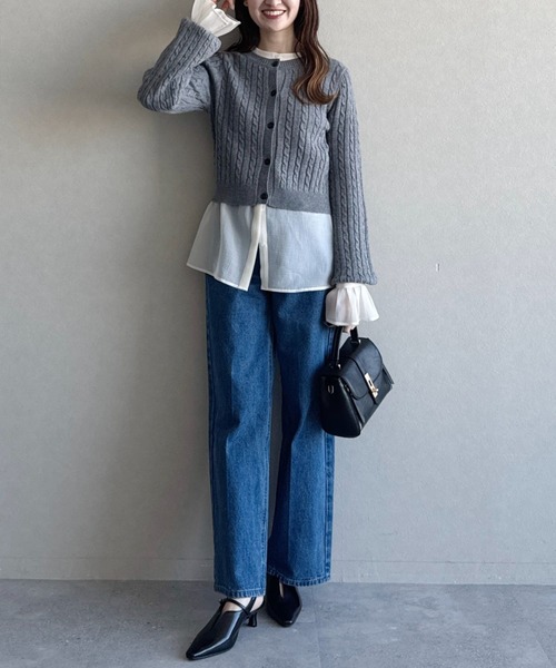 mysty woman(ミスティウーマン)の「ケーブルニットカーデSETワンピース 636613(ワンピース・レディース・グレー/ネイビー/ベージュ・FREE)」の8枚目の写真