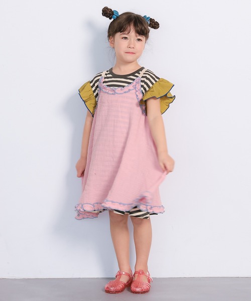 MARKEY'S（マーキーズ）の「Wガーゼキャミワンピース（ワンピース・キッズ・ブラック/ベージュ/ピンク・LL/L/M/S/XS）」の3枚目の写真