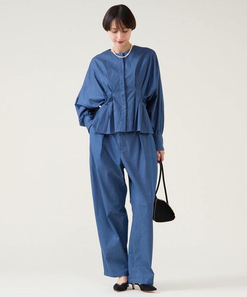 martinique（マルティニーク）の「デニムドルマンタックブラウス（セットアップ可）（シャツ/ブラウス・レディース・ホワイト/ブルー・FREE）」の6枚目の写真