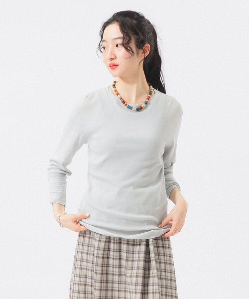 BEAMS BOY（ビームスボーイ）の「リブ クルー 3/4（Tシャツ/カットソー・レディース・ライム/アイボリー/ブルー/グレー・2/1）」の3枚目の写真