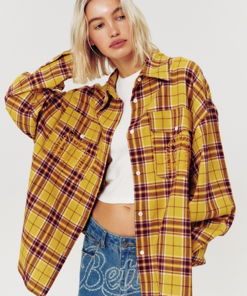 MOODBETTER（ムード ベター）の「OVERSIZED CHECK SHIRT YELLOW（シャツ/ブラウス・レディース・その他・FREE）」の3枚目の写真