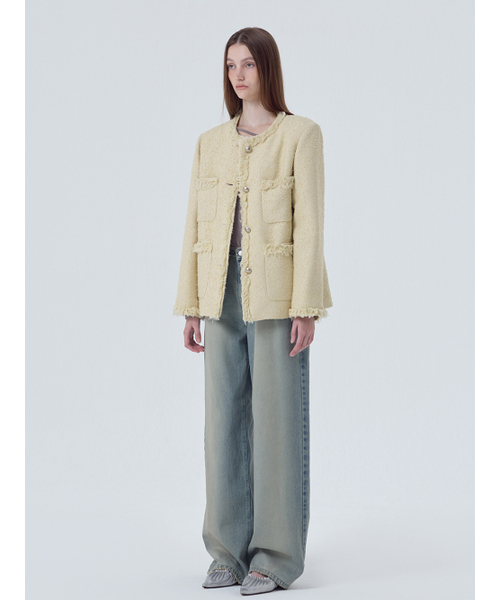 ETMON(エトモン)の「Fringe Pocket Tweed Jacket, Cream Yellow(その他アウター・レディース・その他・FREE)」の3枚目の写真