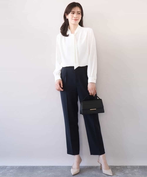 OFUON le MK（オフオンルエムケー）の「【2026SS】スムースジョーゼットボウブラウス/洗える/WEB限定サイズあり（シャツ/ブラウス・レディース・ミント/ホワイト・40/38/36）」の4枚目の写真