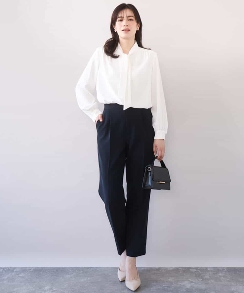 OFUON le MK（オフオンルエムケー）の「【2026SS】スムースジョーゼットボウブラウス/洗える/WEB限定サイズあり（シャツ/ブラウス・レディース・ミント/ホワイト・40/38/36）」の5枚目の写真