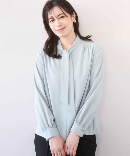 OFUON le MK（オフオンルエムケー）の「【2026SS】スムースジョーゼットボウブラウス/洗える/WEB限定サイズあり（シャツ/ブラウス・レディース・ミント/ホワイト・40/38/36）」の19枚目の写真