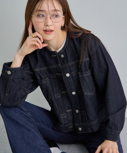 Futier land（フューティアランド）の「ノーカラーデニムジャケット（デニムジャケット・レディース・インディゴブルー/ライトブルー・FREE）」の4枚目の写真