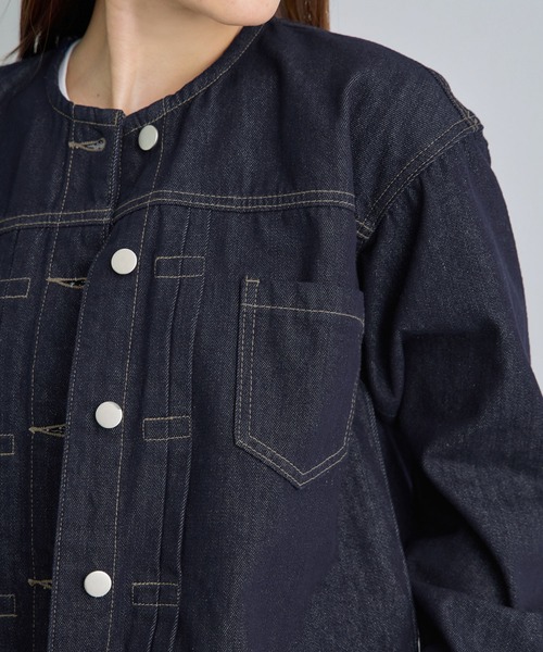 Futier land（フューティアランド）の「ノーカラーデニムジャケット（デニムジャケット・レディース・インディゴブルー/ライトブルー・FREE）」の11枚目の写真