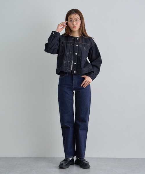 Futier land（フューティアランド）の「ノーカラーデニムジャケット（デニムジャケット・レディース・インディゴブルー/ライトブルー・FREE）」の6枚目の写真