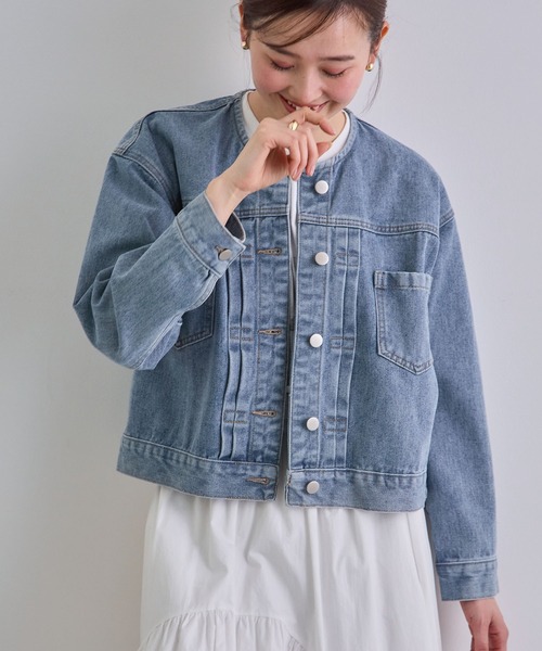 Futier land（フューティアランド）の「ノーカラーデニムジャケット（デニムジャケット・レディース・インディゴブルー/ライトブルー・FREE）」の13枚目の写真