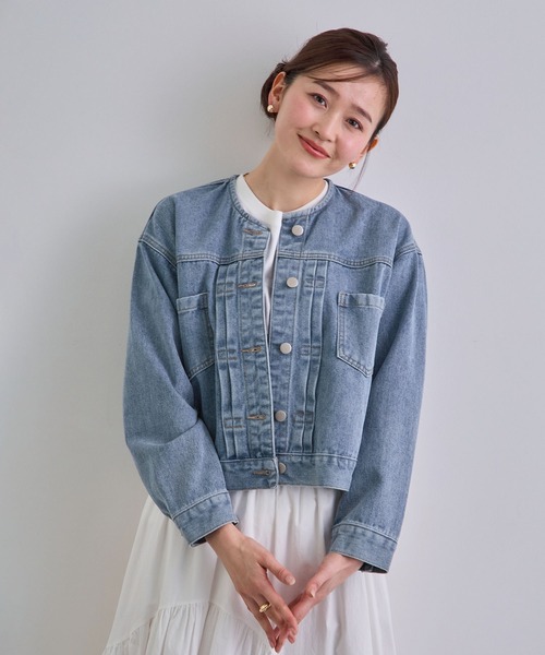 Futier land（フューティアランド）の「ノーカラーデニムジャケット（デニムジャケット・レディース・インディゴブルー/ライトブルー・FREE）」の14枚目の写真