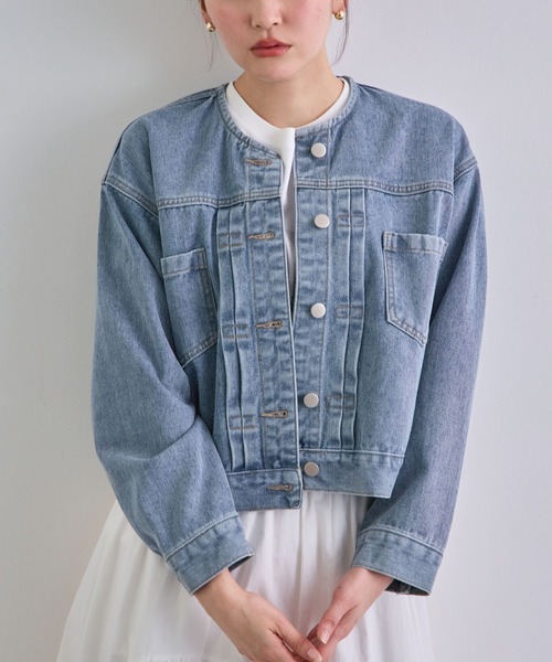 Futier land（フューティアランド）の「ノーカラーデニムジャケット（デニムジャケット・レディース・インディゴブルー/ライトブルー・FREE）」の15枚目の写真