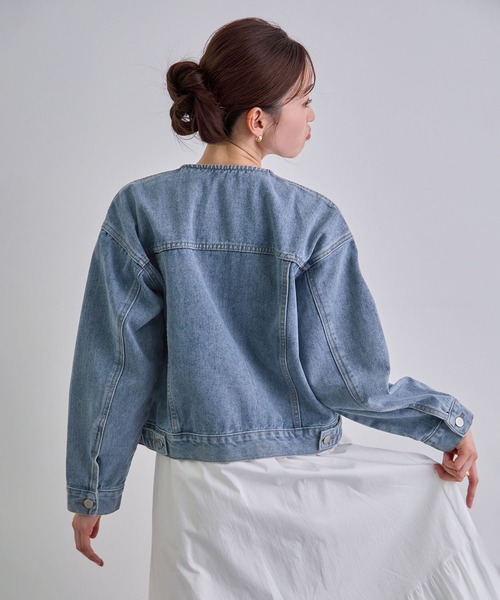 Futier land（フューティアランド）の「ノーカラーデニムジャケット（デニムジャケット・レディース・インディゴブルー/ライトブルー・FREE）」の16枚目の写真