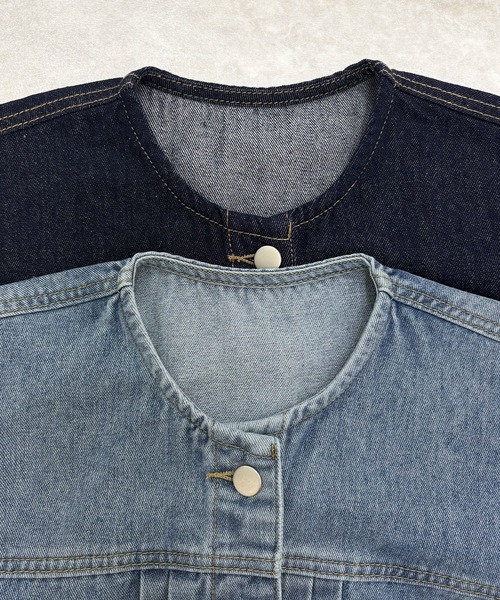 Futier land（フューティアランド）の「ノーカラーデニムジャケット（デニムジャケット・レディース・インディゴブルー/ライトブルー・FREE）」の21枚目の写真