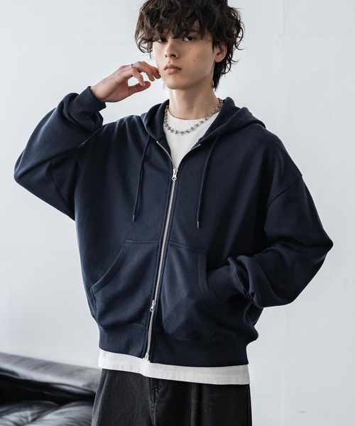 Rocky Monroe（ロッキーモンロー）の「オーバーサイズ 裏毛ショート丈長袖ダブルジップパーカー（パーカー・メンズ・アッシュ/ブラック/ネイビー/グレー・M/XL/L）」の4枚目の写真