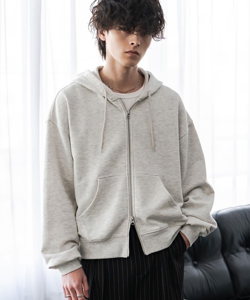 Rocky Monroe（ロッキーモンロー）の「オーバーサイズ 裏毛ショート丈長袖ダブルジップパーカー（パーカー・メンズ・アッシュ/ブラック/ネイビー/グレー・M/XL/L）」の3枚目の写真