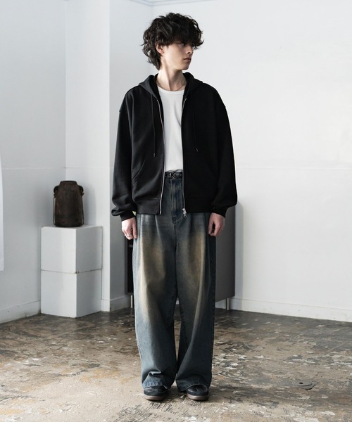 Rocky Monroe（ロッキーモンロー）の「オーバーサイズ 裏毛ショート丈長袖ダブルジップパーカー（パーカー・メンズ・アッシュ/ブラック/ネイビー/グレー・M/XL/L）」の21枚目の写真