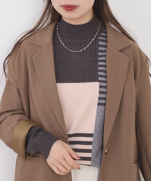 BRODIAEA(ブローディア)の「BRODIAEA ブロックパターンハイネックニット(ニット/セーター・レディース・ベージュ/モカ/ピンク/チャコールグレー・40)」の6枚目の写真