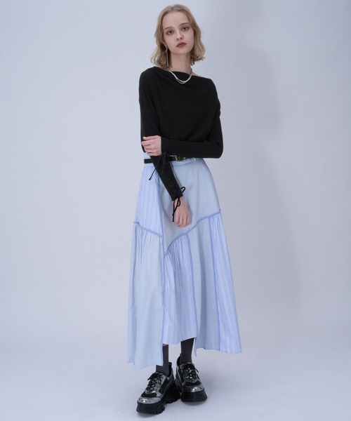 HARE(ハレ)の「ワンショルドレープニットトップス(HARE)(ニット/セーター・レディース・ブラック/パープル・FREE)」の3枚目の写真