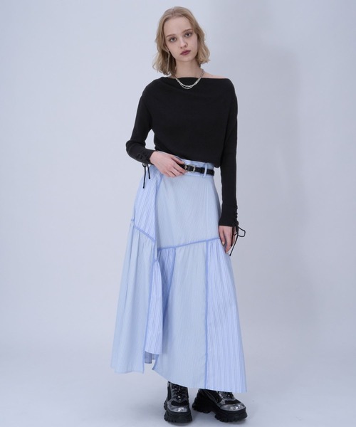 HARE(ハレ)の「ワンショルドレープニットトップス(HARE)(ニット/セーター・レディース・ブラック/パープル・FREE)」の4枚目の写真