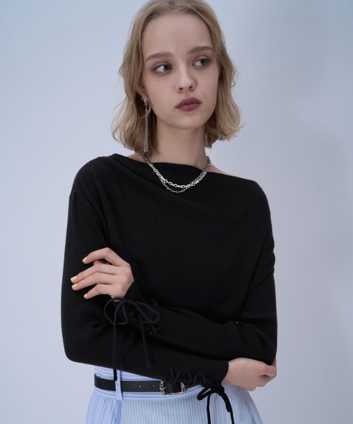 HARE(ハレ)の「ワンショルドレープニットトップス(HARE)(ニット/セーター・レディース・ブラック/パープル・FREE)」の8枚目の写真