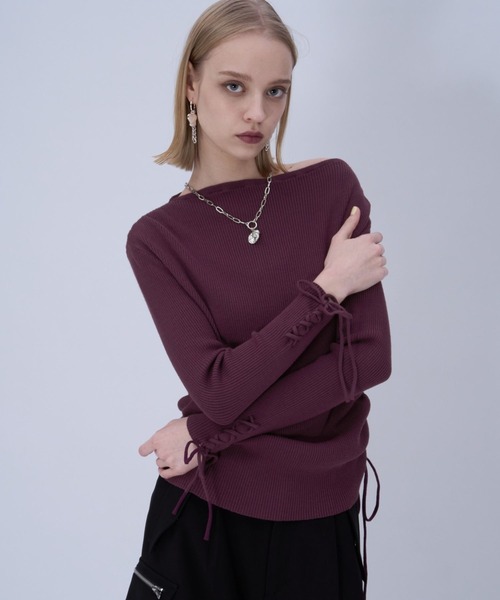 HARE(ハレ)の「ワンショルドレープニットトップス(HARE)(ニット/セーター・レディース・ブラック/パープル・FREE)」の10枚目の写真