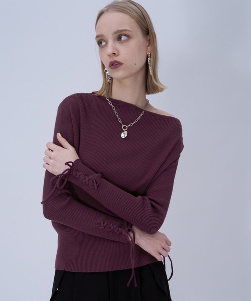 HARE(ハレ)の「ワンショルドレープニットトップス(HARE)(ニット/セーター・レディース・ブラック/パープル・FREE)」の11枚目の写真