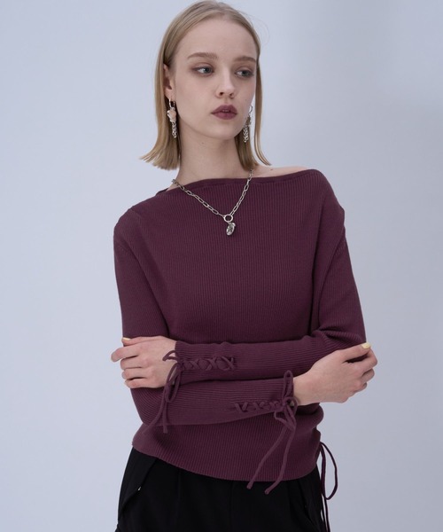 HARE(ハレ)の「ワンショルドレープニットトップス(HARE)(ニット/セーター・レディース・ブラック/パープル・FREE)」の12枚目の写真