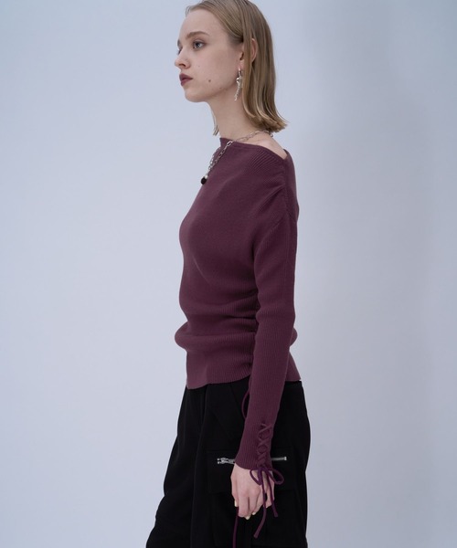 HARE(ハレ)の「ワンショルドレープニットトップス(HARE)(ニット/セーター・レディース・ブラック/パープル・FREE)」の13枚目の写真