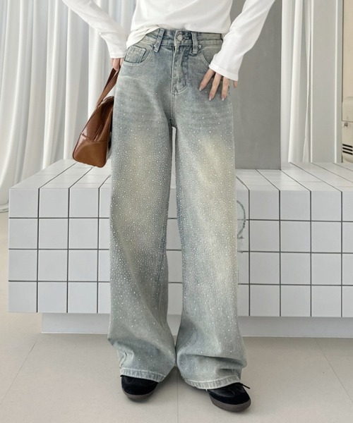 Ada.（エイダ）の「ラインストーン セミワイド デニムパンツ（デニムパンツ・レディース・ライトブルー/インディゴブルー・S）」の3枚目の写真
